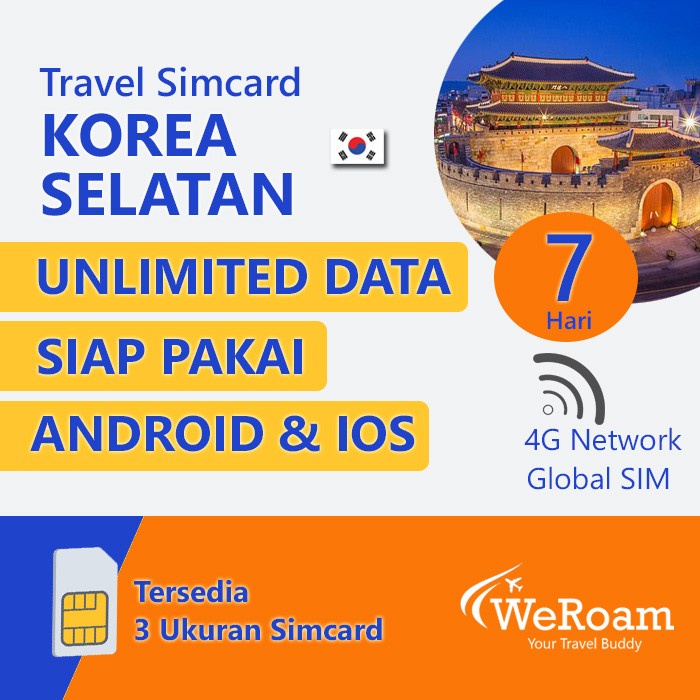 Jual WeRoam Travel Sim Card Korea 7 Hari Unlimited Data