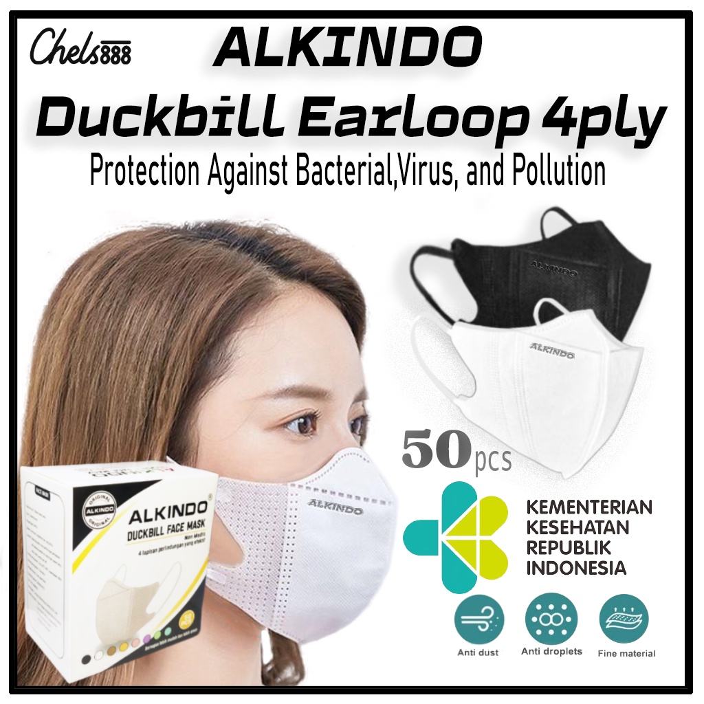 Jual Masker Duckbill Earloop ALKINDO 4ply 50pcs | Shopee Indonesia