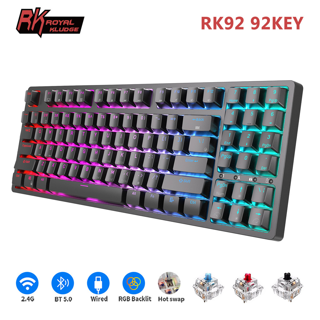 Jual RK92 92 Keys RGB Wireless Bluetooth Mechanical Keyboard Tri-Mode ...