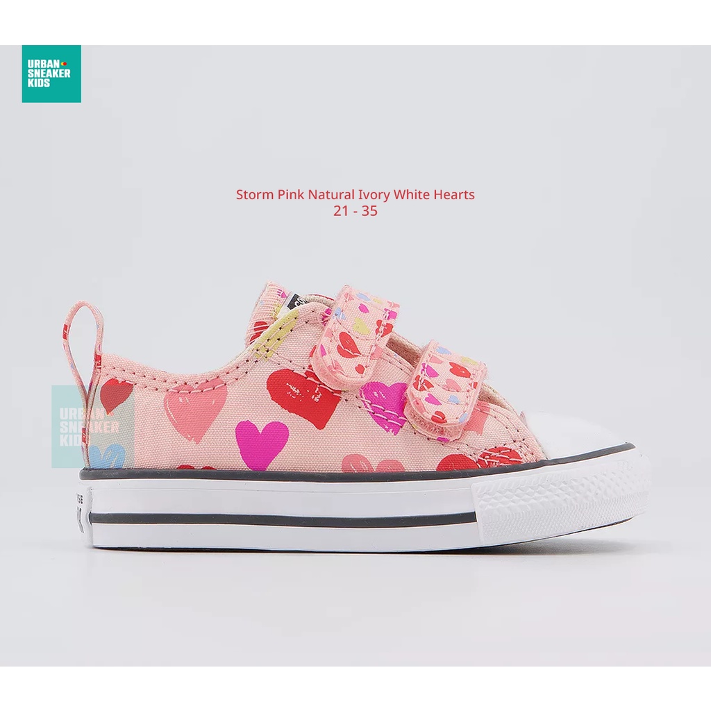 Sepatu Anak Converse All Star 2vlace OX Storm Pink Natural Ivory White  Hearts Urban Sneaker Kids
