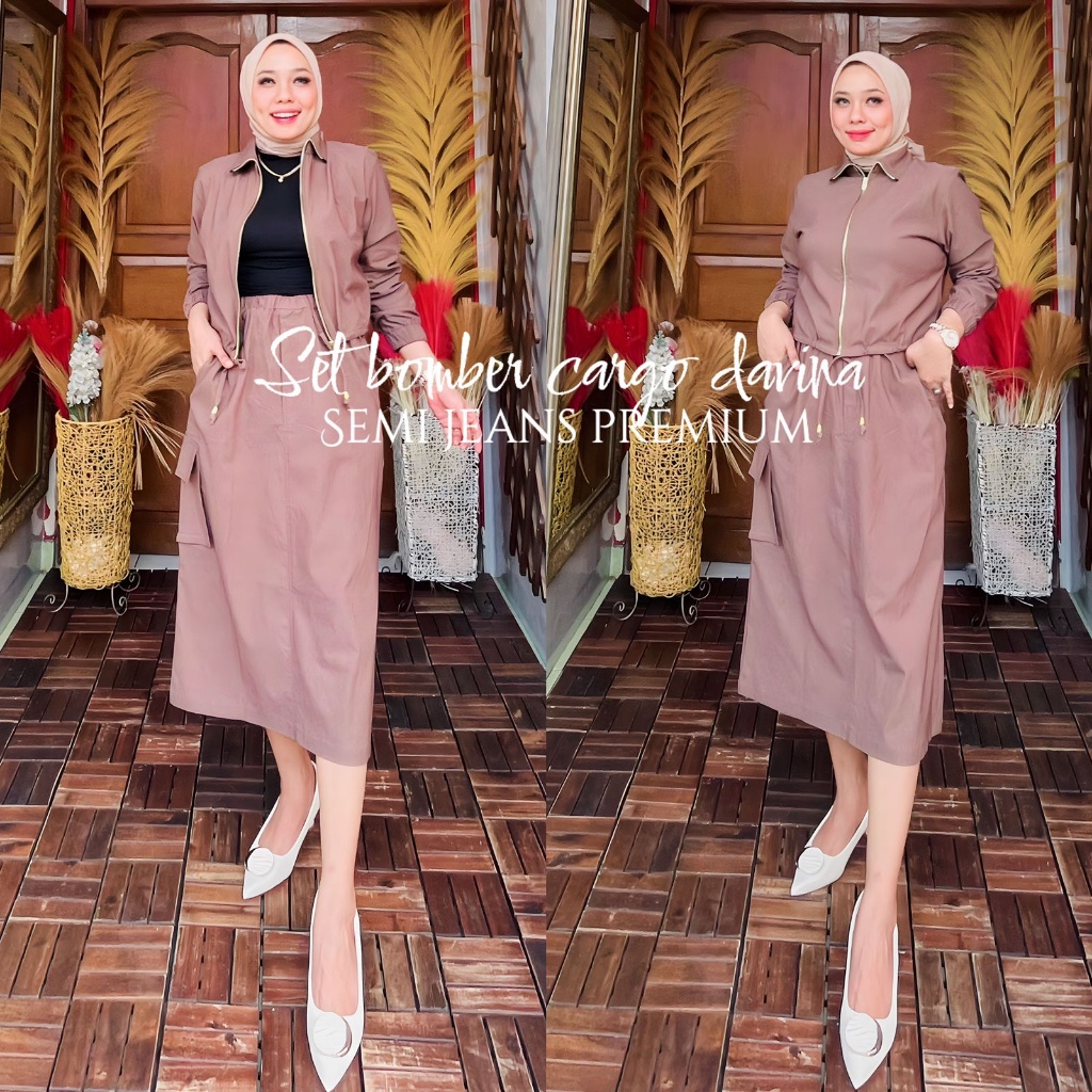 Jual MEAME STELAN BOMBER ROK KARGO DAVINA , setelan rok span , semi ...
