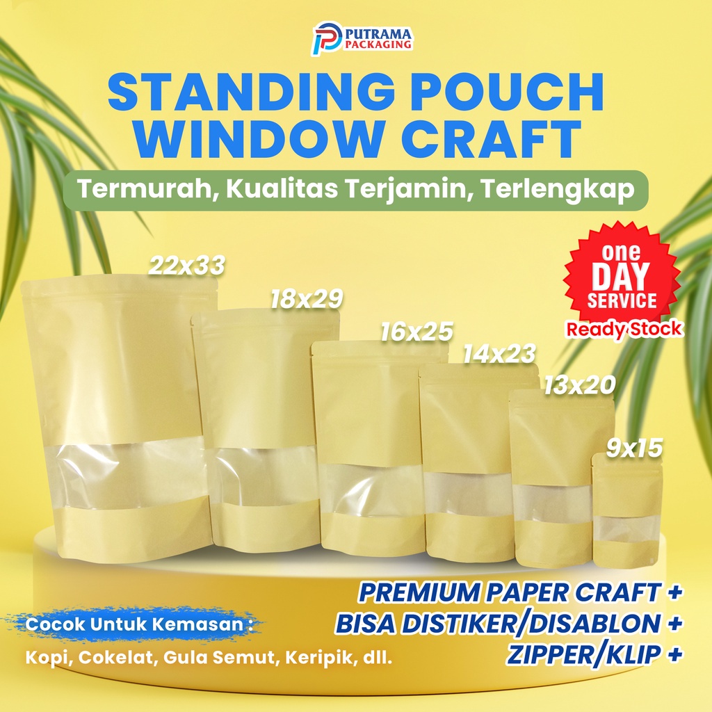 Jual 1 PACK ISI 10 PCS Standing Pouch Window Ecopack 13x20 Kpack Kemasan Snack Kiloan Bubuk