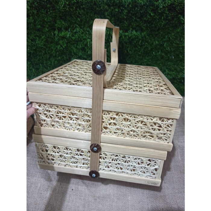 Jual Keranjang Rantang Hampers Anyaman Bambu Kotak Hantaran Pernikahan