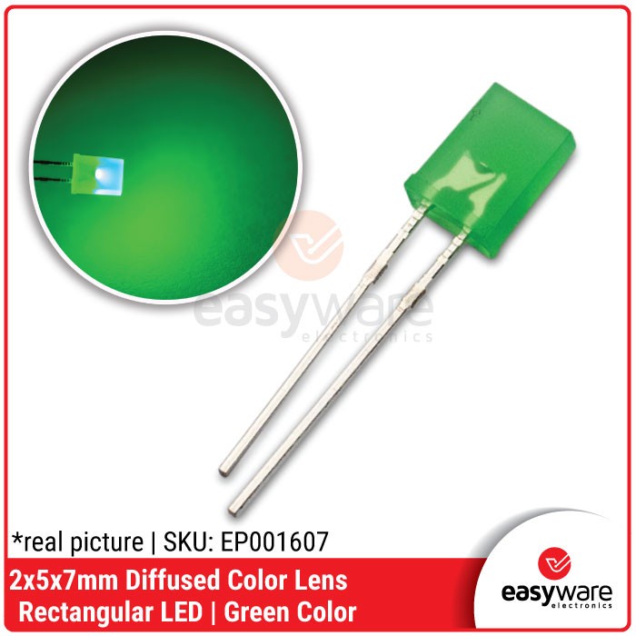 Jual LED 2x5x7mm Green Diffused Color Lens LED Kotak 2x5x7 Hijau LED ...
