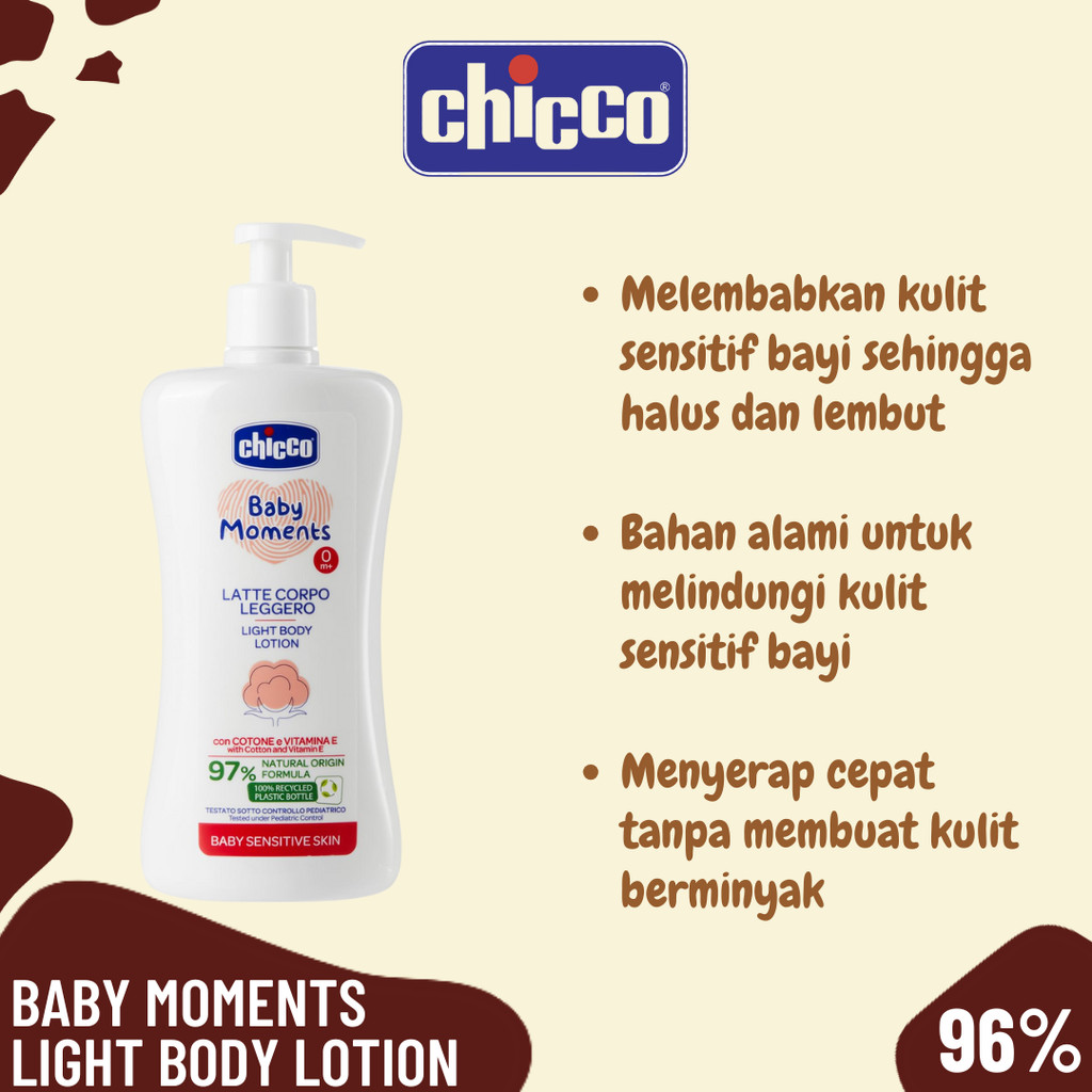CHICCO Baby Moments Light Body Lotion 500ml Krim Lotion Bayi Kulit  Sensitif