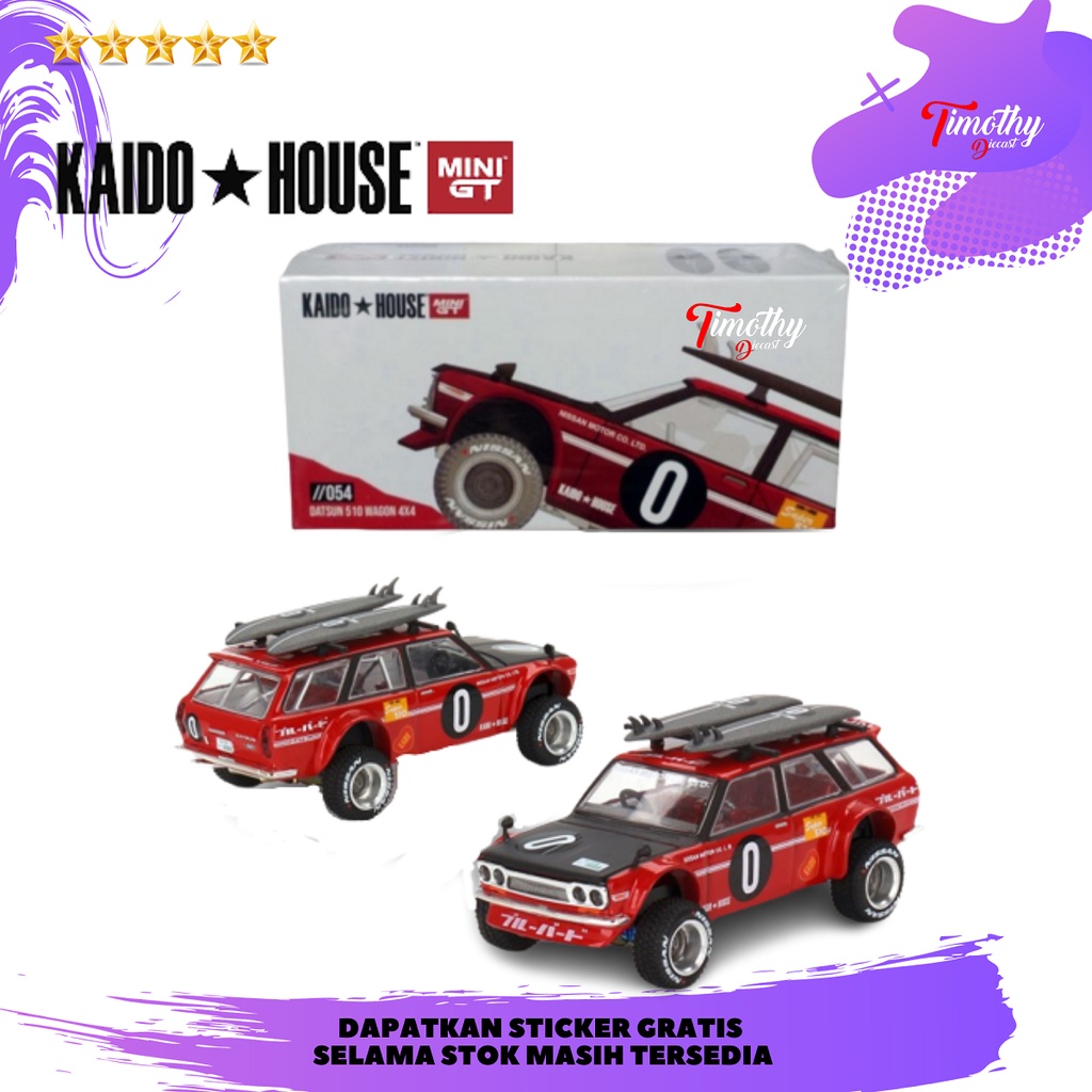 Kaido House X Mini GT 1:64 Datsun 510 Wagon Surf Safari 4x4 – Rosso E Blu, Diecast 2023