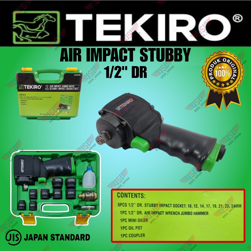 Jual TEKIRO Air Impact Wrench Set 12pcs 1/2"Dr Stubby Bukaan Baut Angin