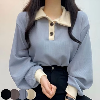 Vallina - Kanya Collar Button Sweater Oversized Outerwear Remaja Wanita Korean Style Premium