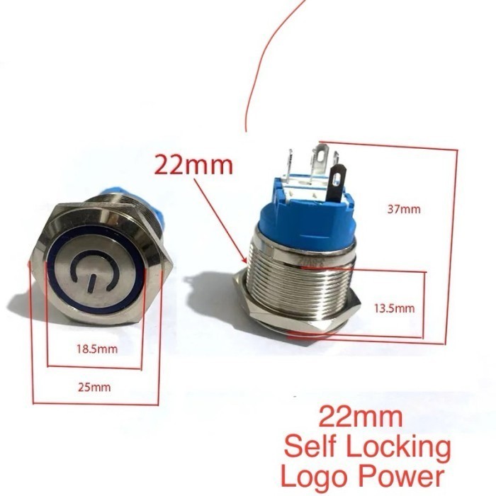 Jual Saklar Latching 12V 24V 220V 22mm Logo Power Self Locking Push ...