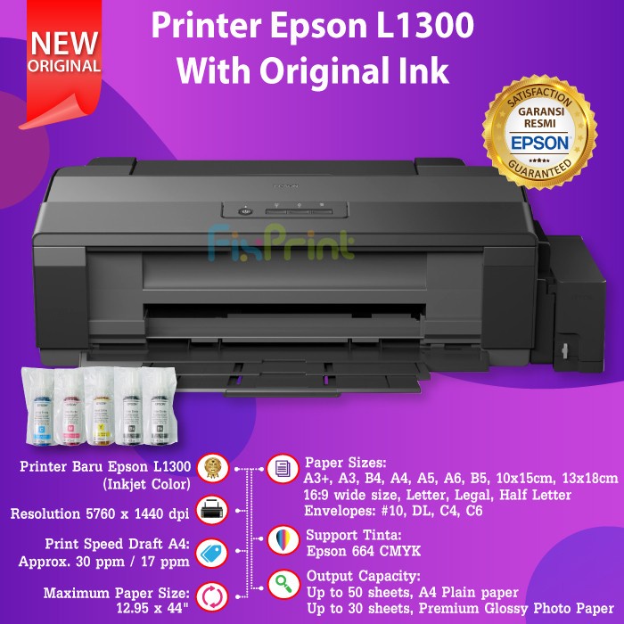 Jual Printer Epson L1300 New Printer A3 L 1300 Inktank Infus Pabrik Original Ink New Shopee 0295