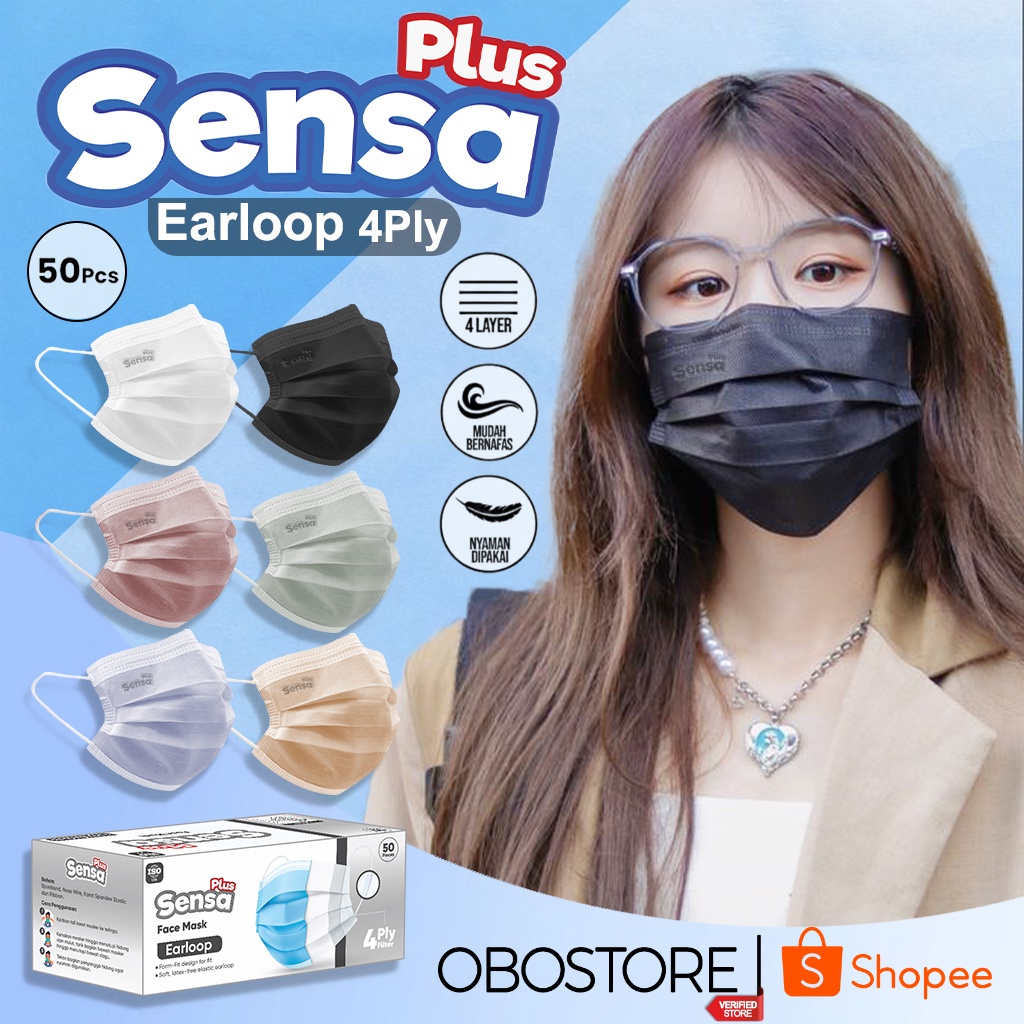 Jual Masker Earloop Sensa Plus 4ply isi 50 pcs | Shopee Indonesia