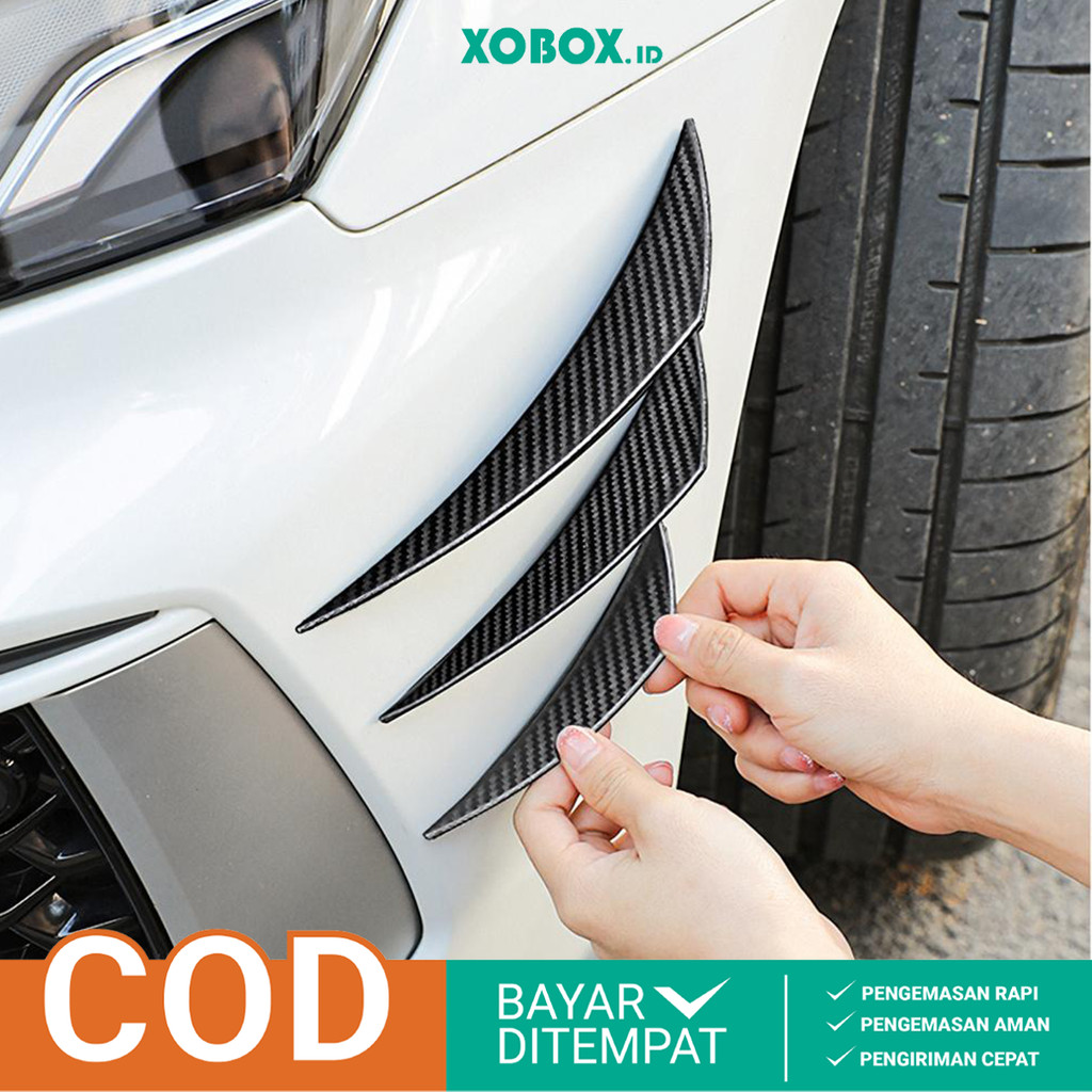 6Pcs Sirip Bumper Depan Mobil Universal Stiker Strip Fiber Carbon Pelindung Mobil Anti Gores OTO4013 - Xobox