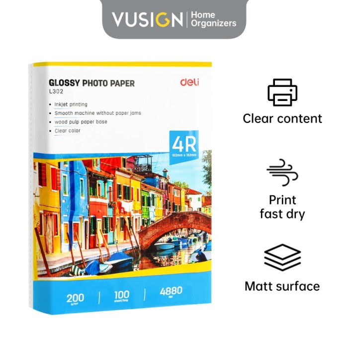 Jual Deli Inkjet Photo Paper Kertas Foto Inkjet Glossy 4R 200g isi100 ...