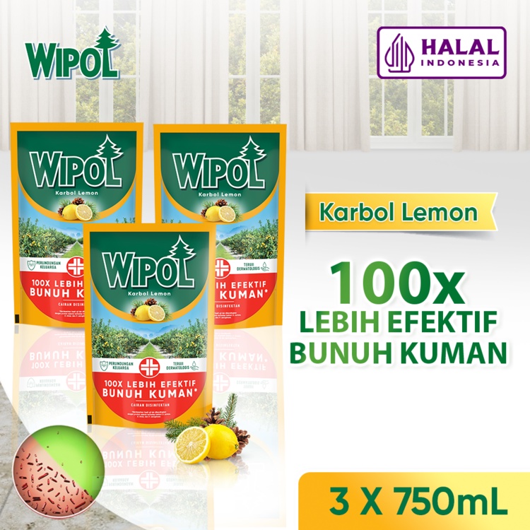 Jual Wipol Pembersih Lantai Cairan Disinfektan Teruji Dermatologis Karbol Lemon 750 Ml X3