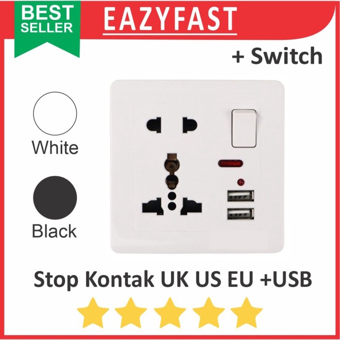 Jual Stop Kontak USB Universal UK US EU Switch Steker Terminal Tembok ...