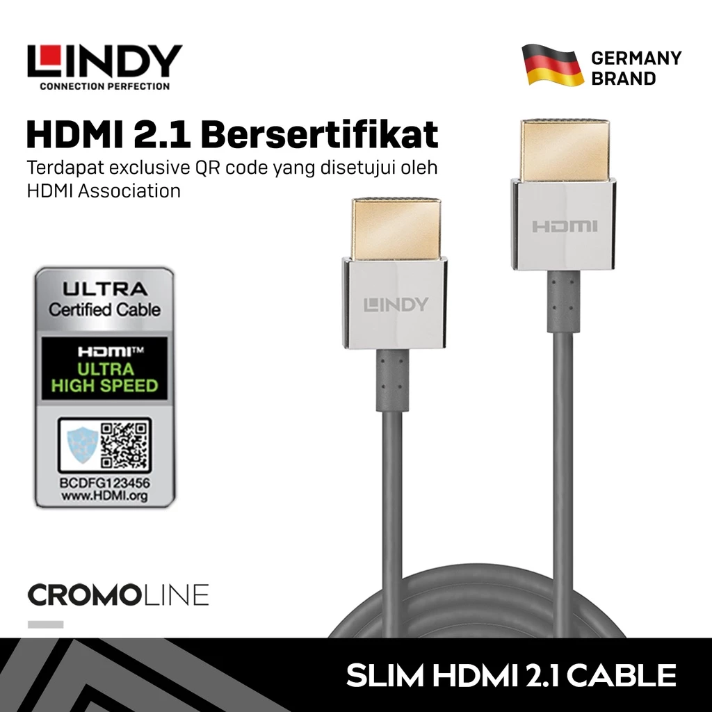 LINDY Kabel HDMI 2.1 0.5m 1m Certified Cable Ultra Slim eARC 10K 120Hz 48Gbps 36775 36776