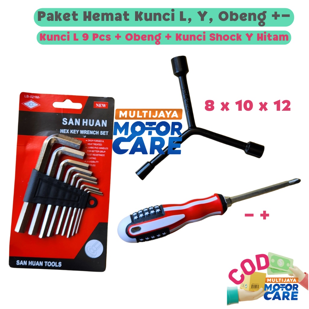 Jual Paket Lengkap Kunci L + Obeng Plus Minus + Kunci Shock Y 8 10 12 ...