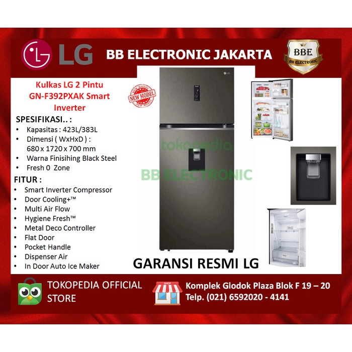 Jual Kulkas Lg Pintu Gn F Pxak Smart Inverter Shopee Indonesia