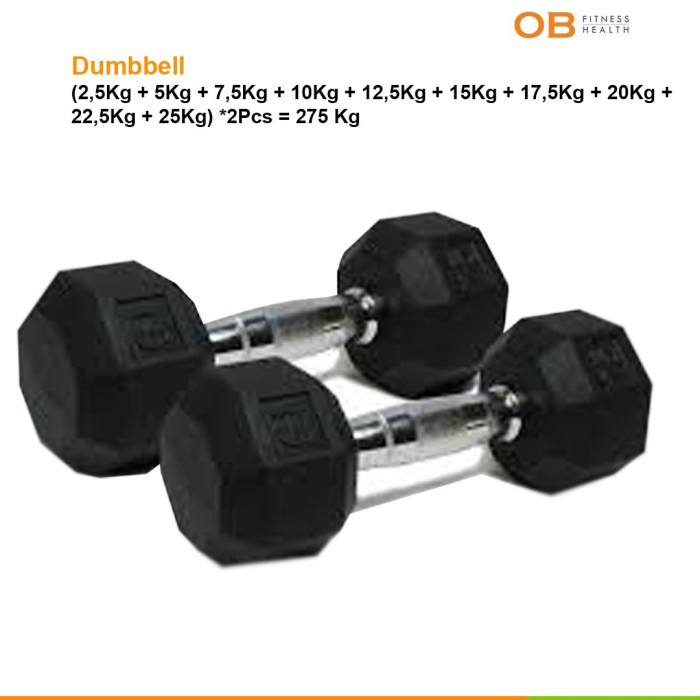 Jual HEXAGONAL DUMBBELL OB FIT BLACK RUBBER 1KG | Shopee Indonesia