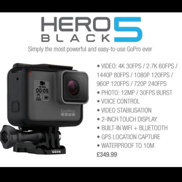 Jual GoPro Hero 5 Black Waterproof 4K 30FPS (Fullset) | Shopee Indonesia