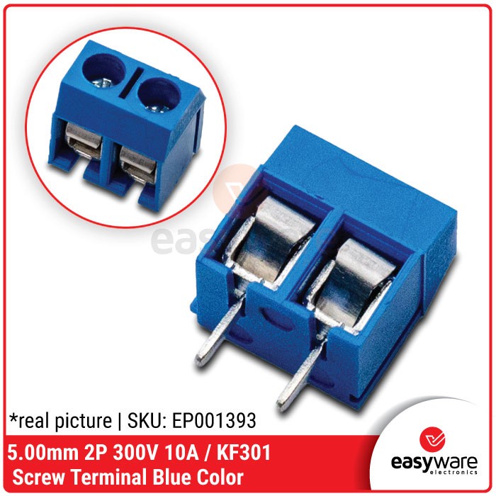 Jual Terminal block screw 2 pin terminal biru 2pin KF301-2P pitch 5 ...