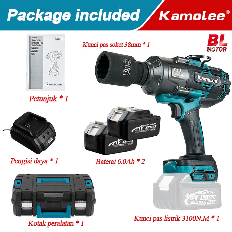 Jual Kamolee 3 4 3100 N M Torque Electric Impact Wrench Kompatibel