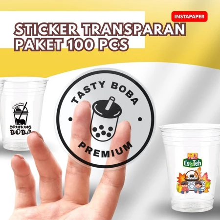 Stiker Transparan Paket 100pcs - Bahan Tahan Air, Bisa Custom