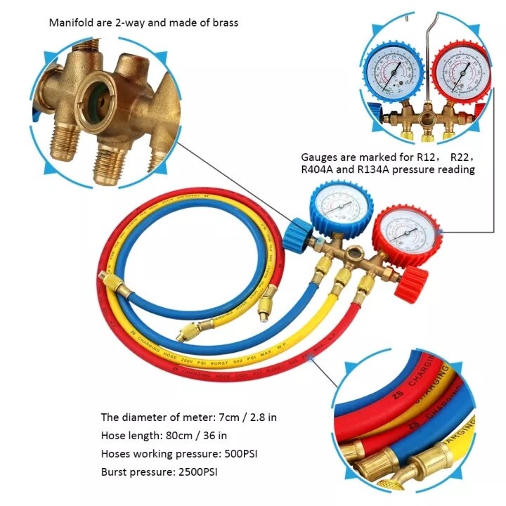 Jual siap - Manifold Double R22 R134 R404 R32 AC Double Manifold Paket ...