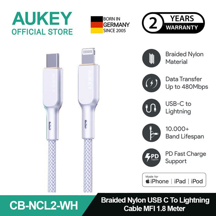 Jual Aukey Kabel Charger Usb C To Lightning Mfi Cb Ncl Braided Nylon