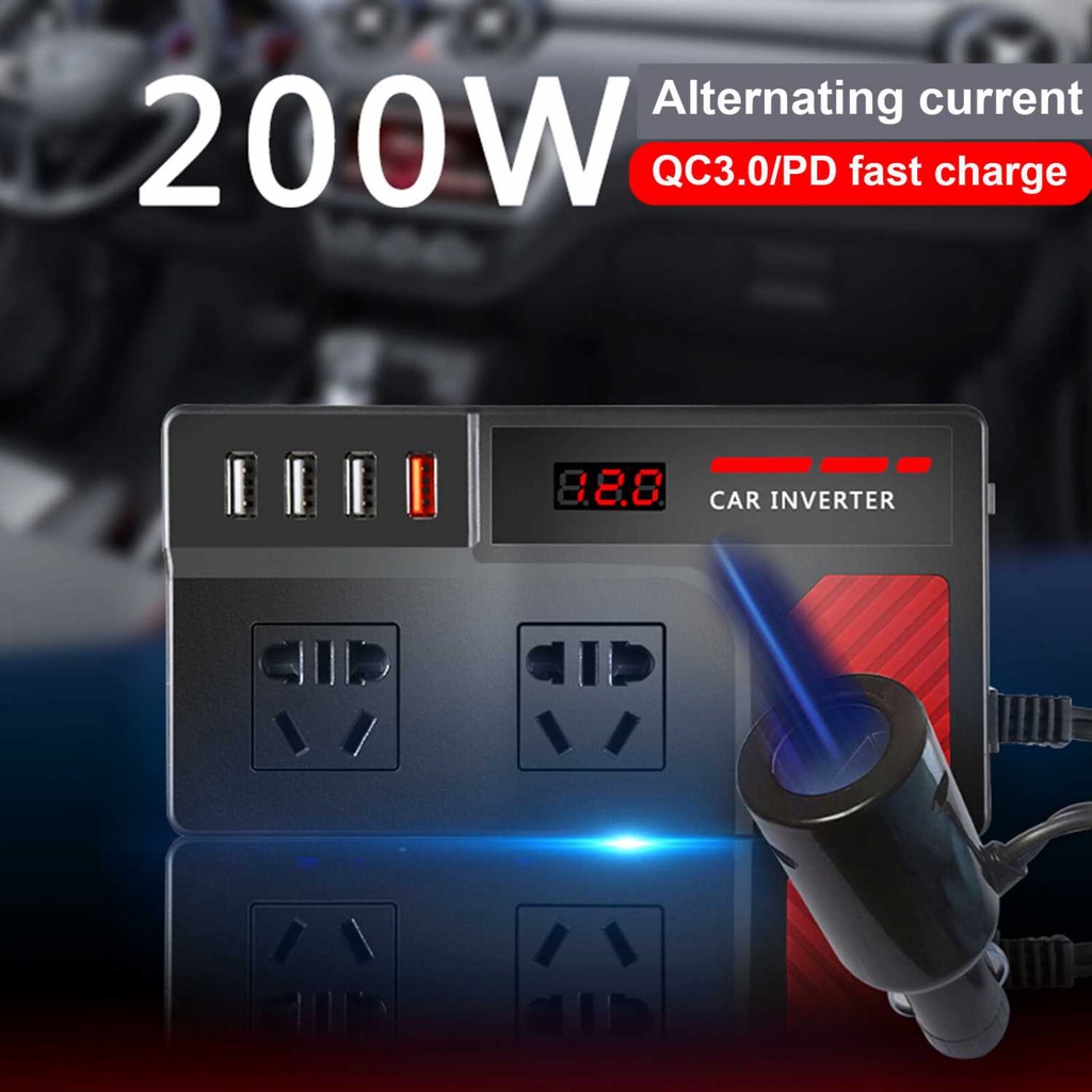 Jual PU LI HAO Car Power Inverter DC 12V/24V to AC 220V 200W 4 USB Port ...