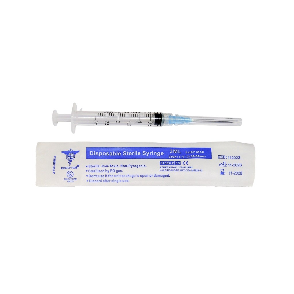Jual COSMO MED Disposable Syringe Luer Lock 3ml - 100pcs | Shopee Indonesia