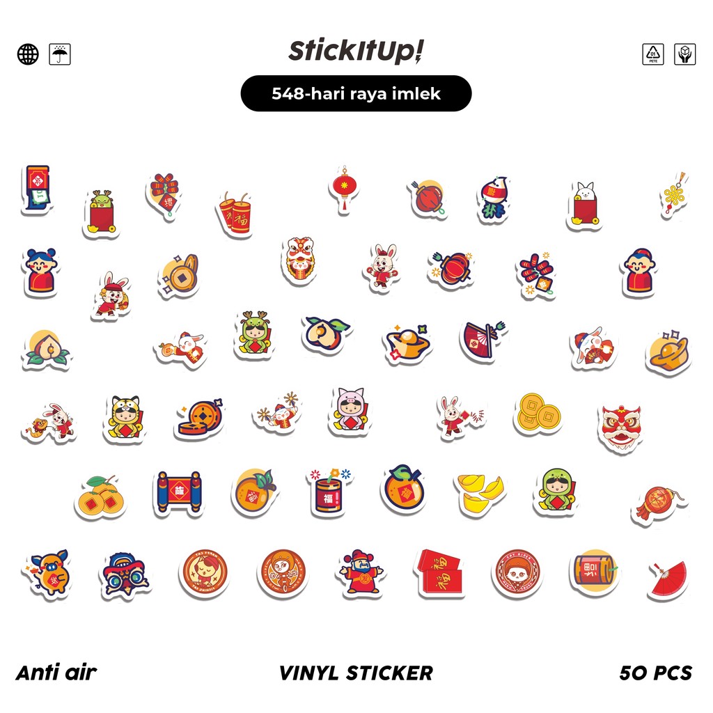 Jual COD 50 Pcs Stiker Hari Raya Imlek Lucu Anti Air Untuk Dekorasi ...