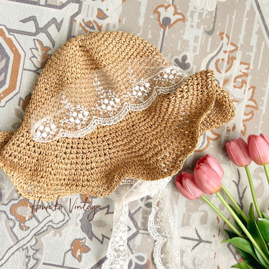 Jual Lace Straw Hat | Topi Jerami Renda | Vintage Hat | Cottagecore Hat ...