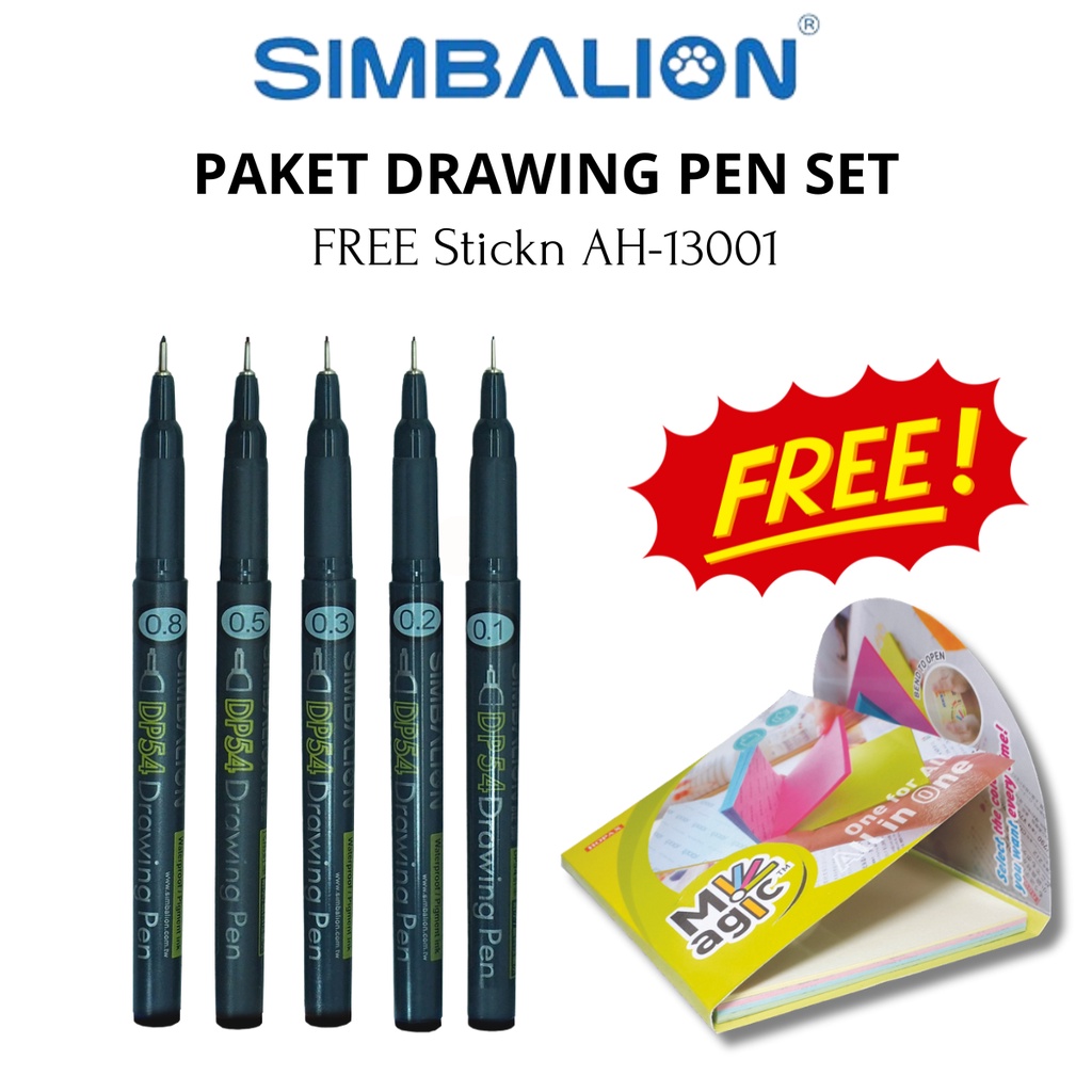 Jual SIMBALION Drawing Pen Set Isi 5pc FREE Memo Tempel FREE AH-13001 ...