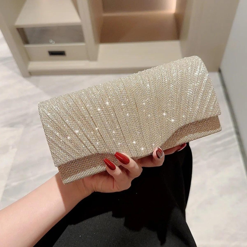 Jual Ladies Glitter Silver Clutch Bag Envelope Evening Bag Fashion