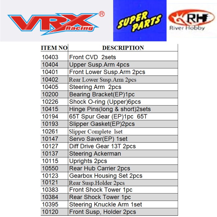 Jual ORIGINAL PARTS for VRX RACING RALLY DRIFT TOURING RH1025 RH1026 1/ ...