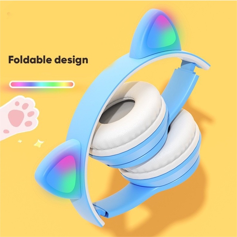 Jual Headset lucuHeadphone kuping kucing Bluetooth Gaming Kucing android bass LED Light with Mic