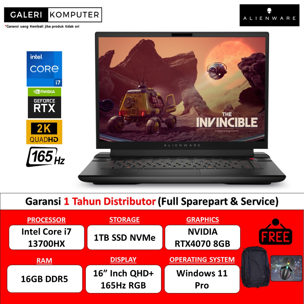 Jual DELL ALIENWARE M16 R1 RTX4070 i7 13700HX 32GB 1TB 16" QHD+ 165HZ ...