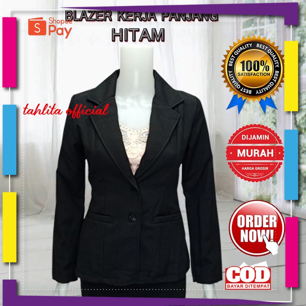 Jual Premium Korean Style Blazer Formal Wanita Hitam Putih Dongker