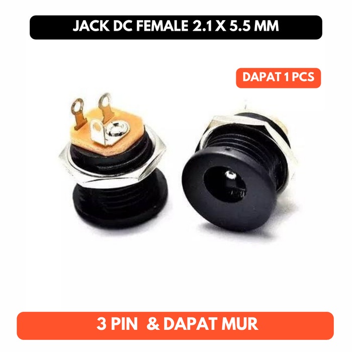 Jual Female Power Jack DC Mur 2.1mm x 5.5mm 3 Pin 2.1 5.5 mm Mount ...