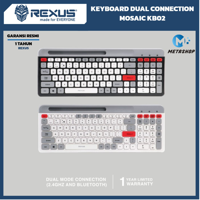 Jual REXUS KB02 Keyboard Dual Connection Wireless Bluetooth Mosaic ...