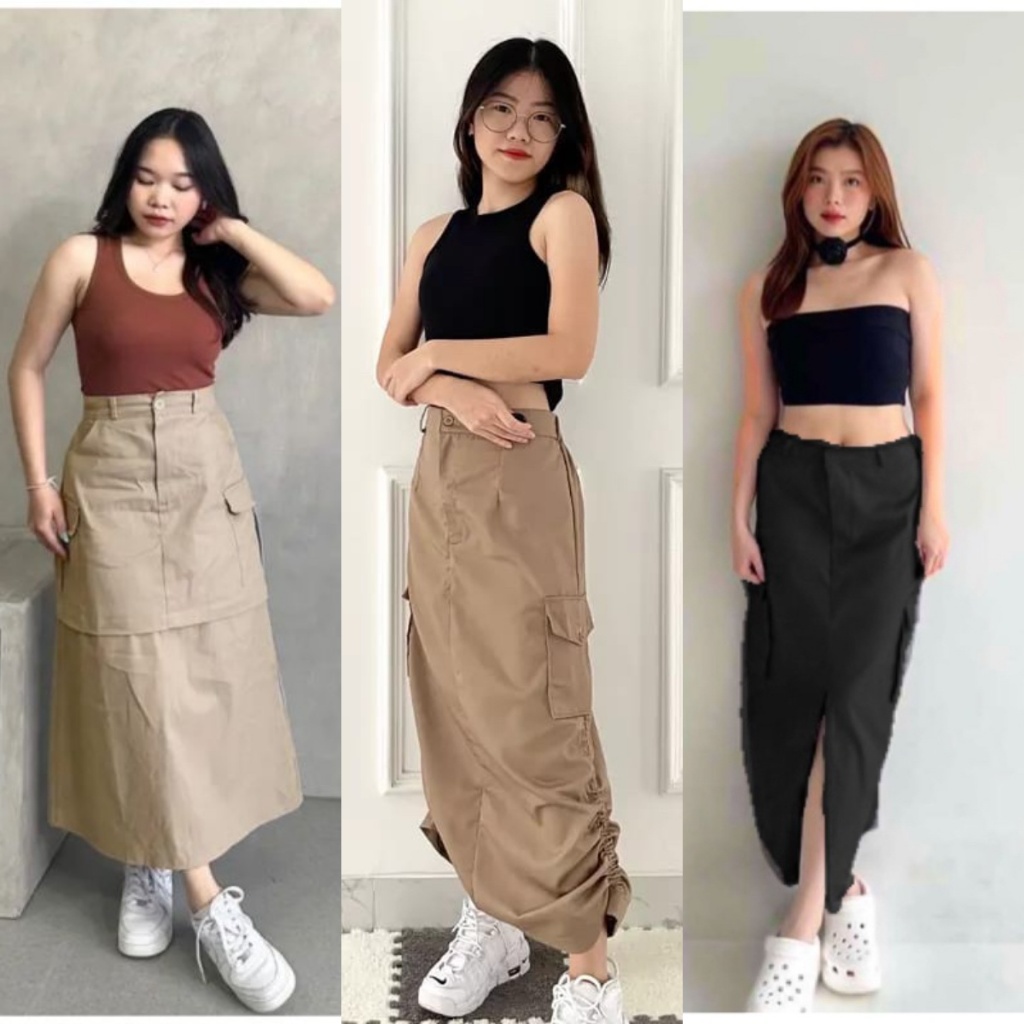 Jual Rok Cargo Span Skirt Twill Rok Cargo Korean Style - Rok Cargo ...