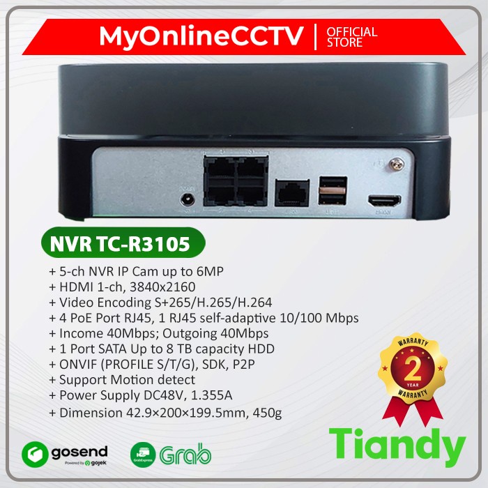 Jual NVR POE 4CH TIANDY TC-R3105 Support ONVIF IP Camera CCTV | Shopee ...