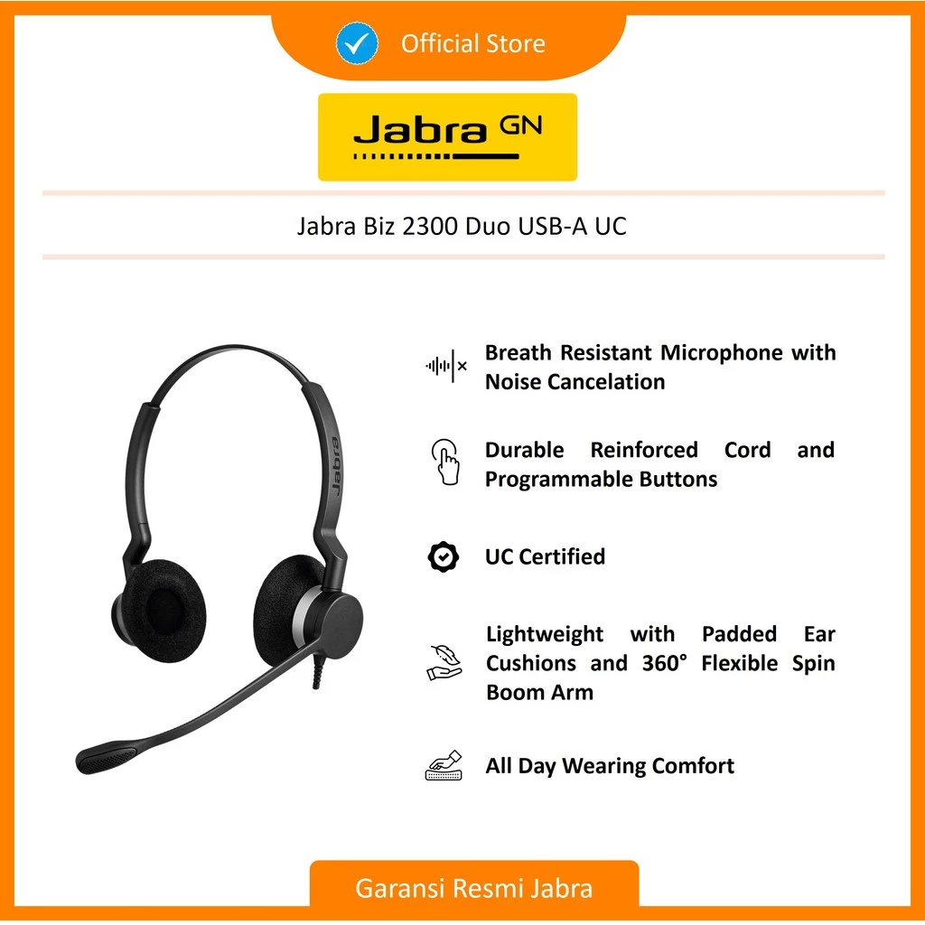 Jabra Biz 2300 Duo, USB-A UC (2399-829-109)
