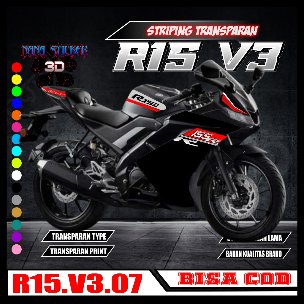 Jual Striping TRANSPARAN YAMAHA R15 V3 Variasi Stiker Sticker list body ...
