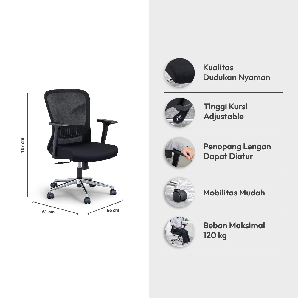 Jual Informa G Santos Kursi Kantor Sandaran Rendah - Hitam Tempat Duduk ...