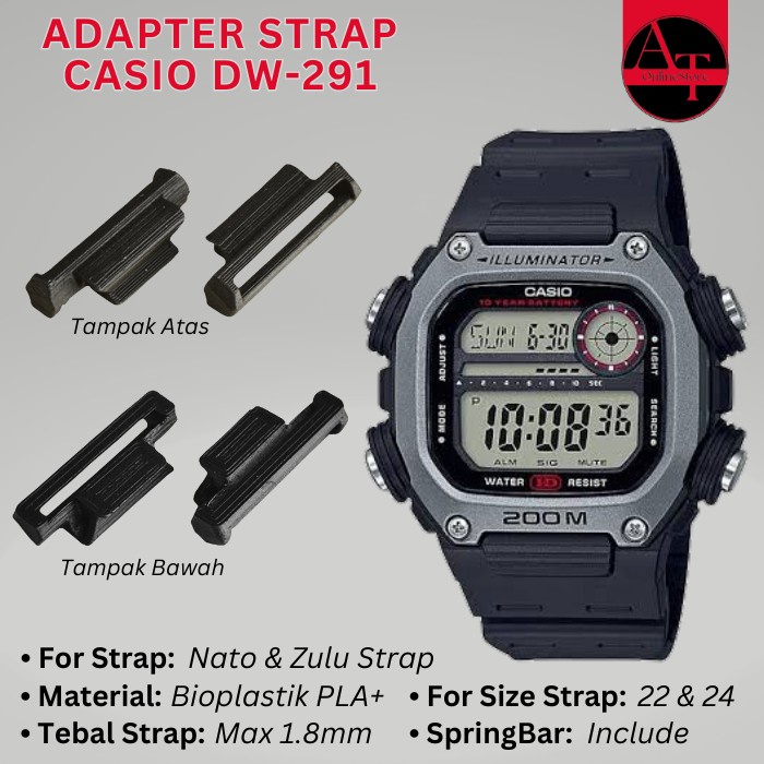 Jual Adapter Strap Tali Jam Casio DW 291H ukuran strap 22mm & 24mm to