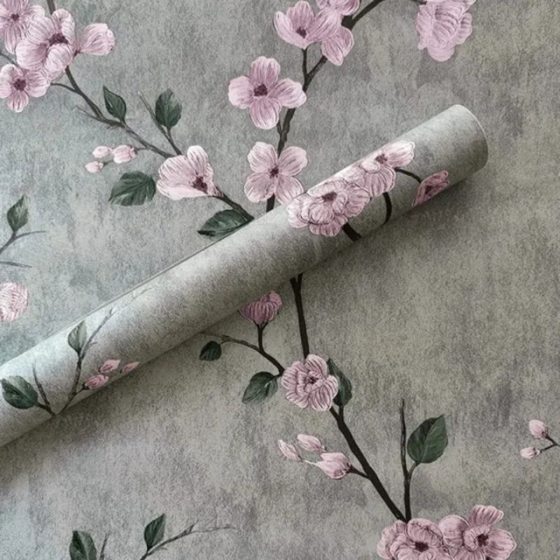 Jual Wallpaper Sticker Dinding Bunga Sakura Dasar Abu Dekorasi Dinding ...