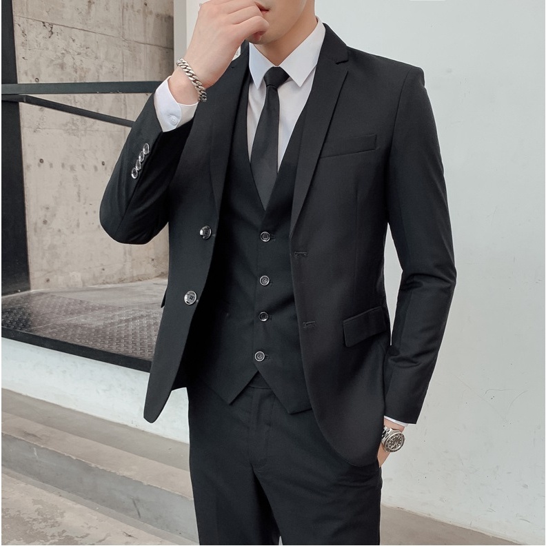 Jual 3 in 1 Jas Blazer Warna Hitam Polos Setelan Jas Pria Rompi Tuxedo ...