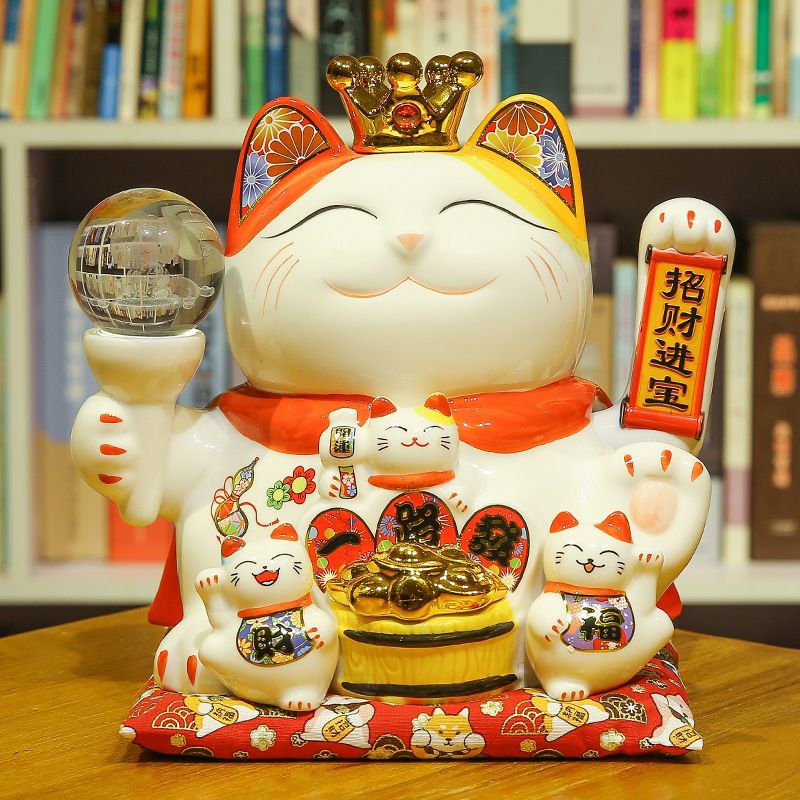 Jual Pajangan Lucky Cat keramik dengan lampu Pajangan Kucing Hoki